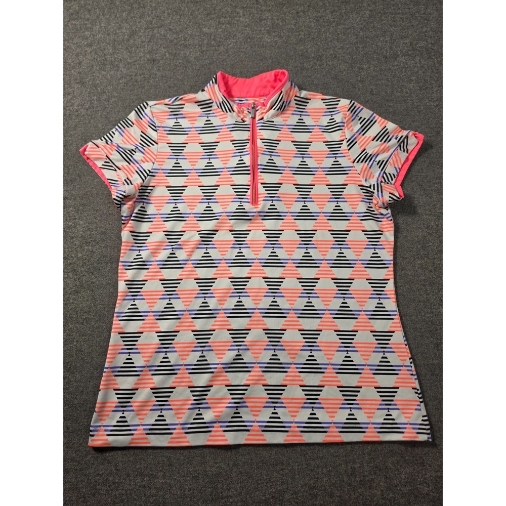 Tail Golf 1/4 Zip Pullover Womens Medium Pink Patterned Short Sleeve Performance